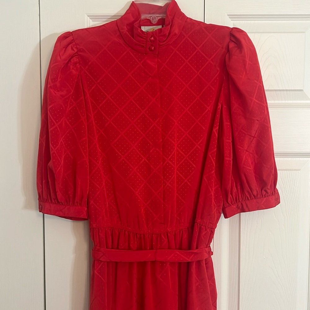 Liz Claiborne Vintage 80s puff sleeve dress red size 12 100% polyester K1